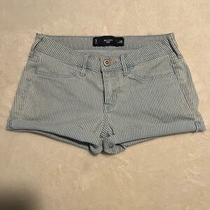 Hollister Women's Light Blue Striped Jean Shorts